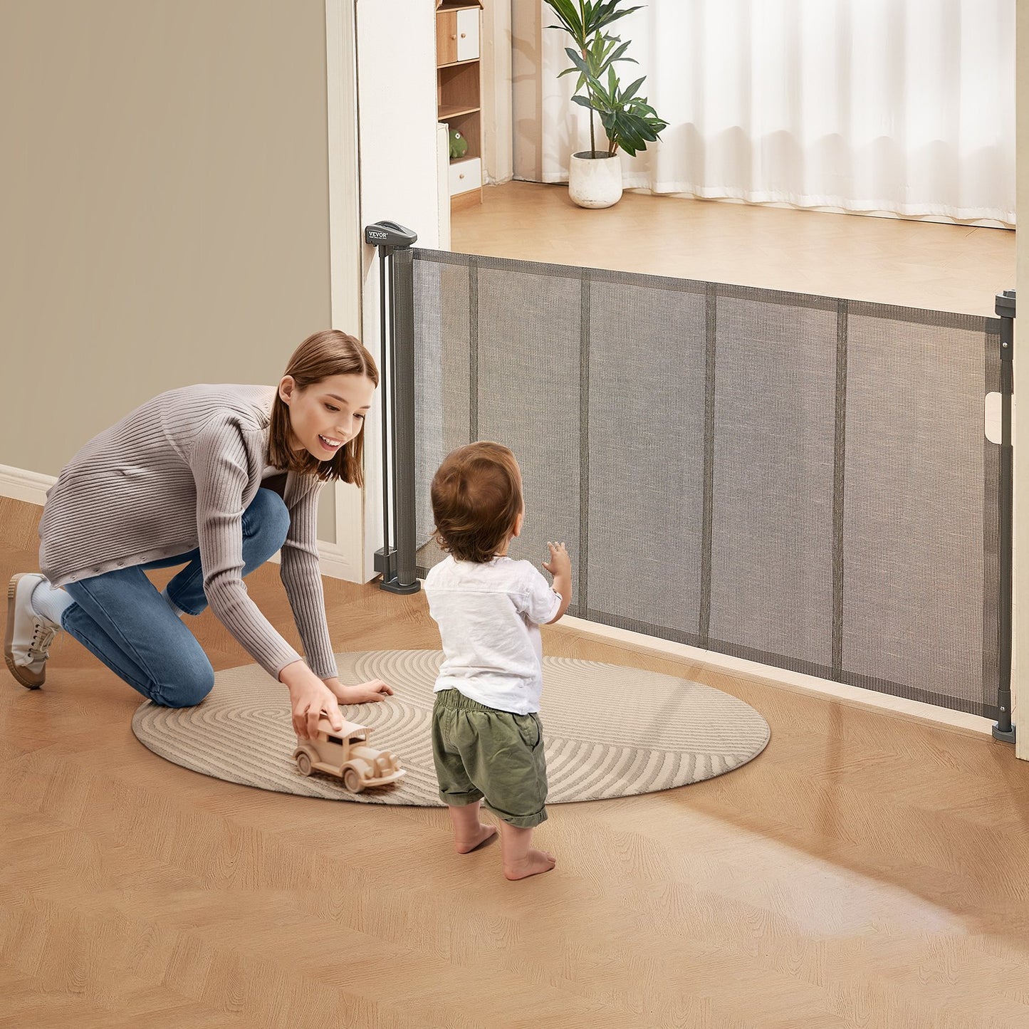 VEVOR Retractable Baby Gate, Tall Mesh Baby Gate, Extends Up To 60 Wide Retractable Gate For Kids Or Pets, Retractable Dog Gates For Indoor Stairs, Doorways, Hallways, Playrooms, Gray